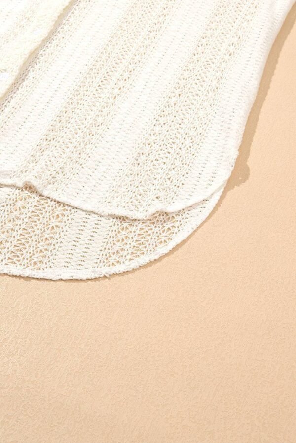 Beige Lace Crochet Collared Tunic Oversized Shirt - Image 6