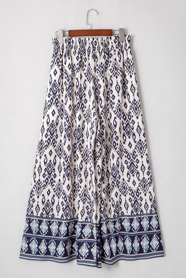 Blue Boho Pattern Print High Waist Wide Leg Loose Pants - Image 6