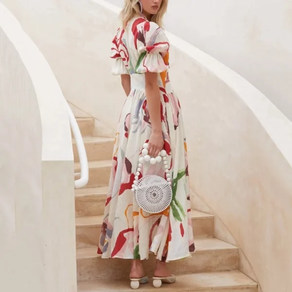 Short Sleeve Printing Chiffon Beach Dress - Image 2