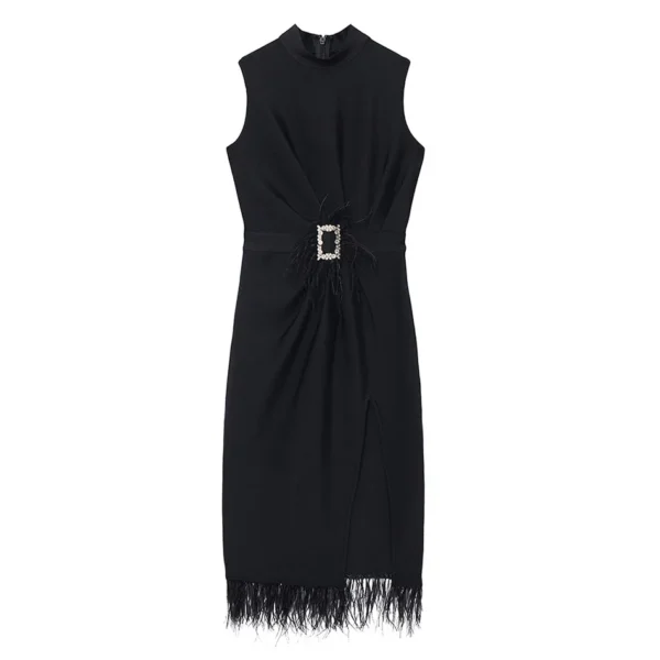 Elegant Long Evening Gown Dress With Feather Black Party Dress - Image 3