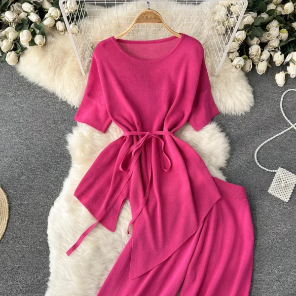 Short Sleeved Tops Casual Wide Leg Pants Set - Image 5