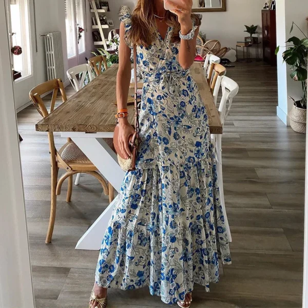 Summer Fall Cross Lace up Long Boho Dress