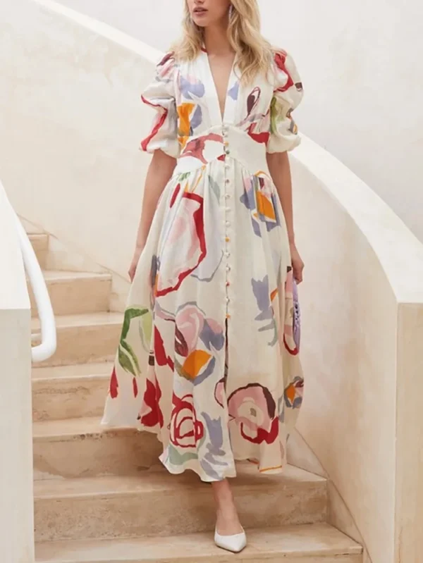 Short Sleeve Printing Chiffon Beach Dress