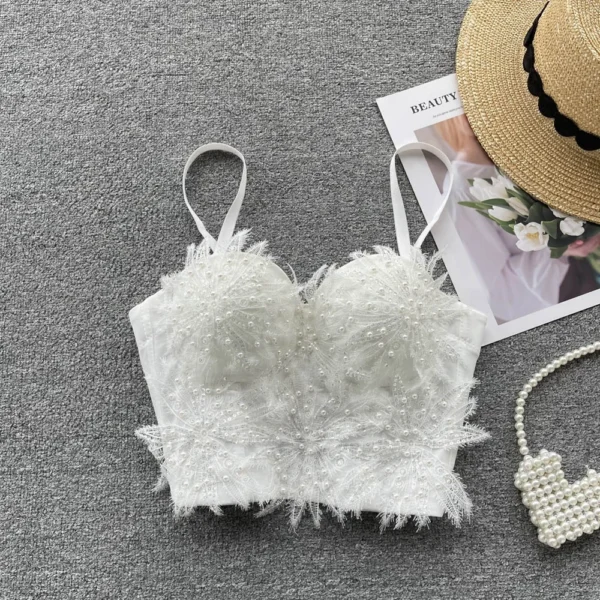 Shiny Luxury Pearl Embroidery Lace Tank Top