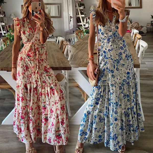 Summer Fall Cross Lace up Long Boho Dress - Image 4