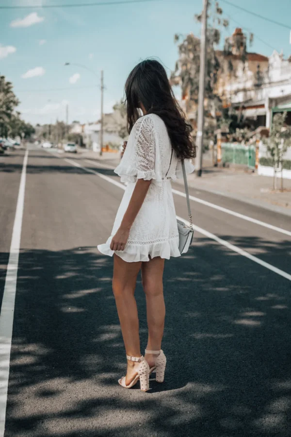 New Summer Ruffles White Lace Short Dress - Image 3
