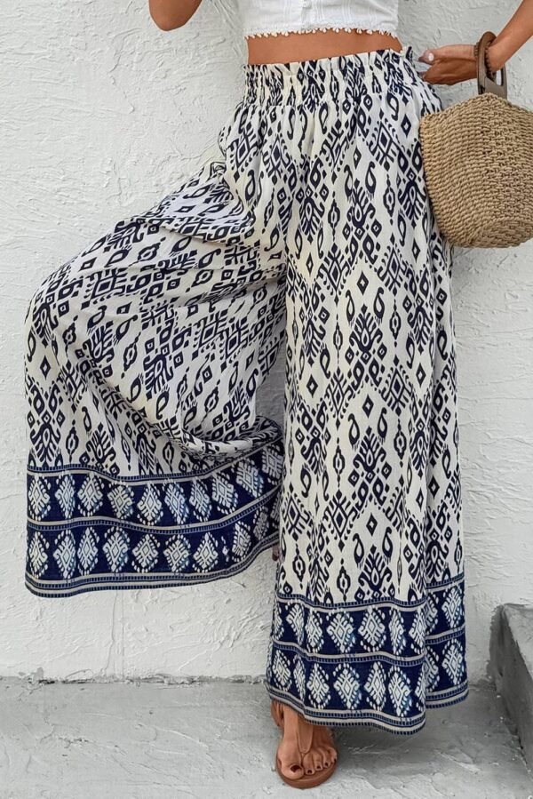 Blue Boho Pattern Print High Waist Wide Leg Loose Pants - Image 5
