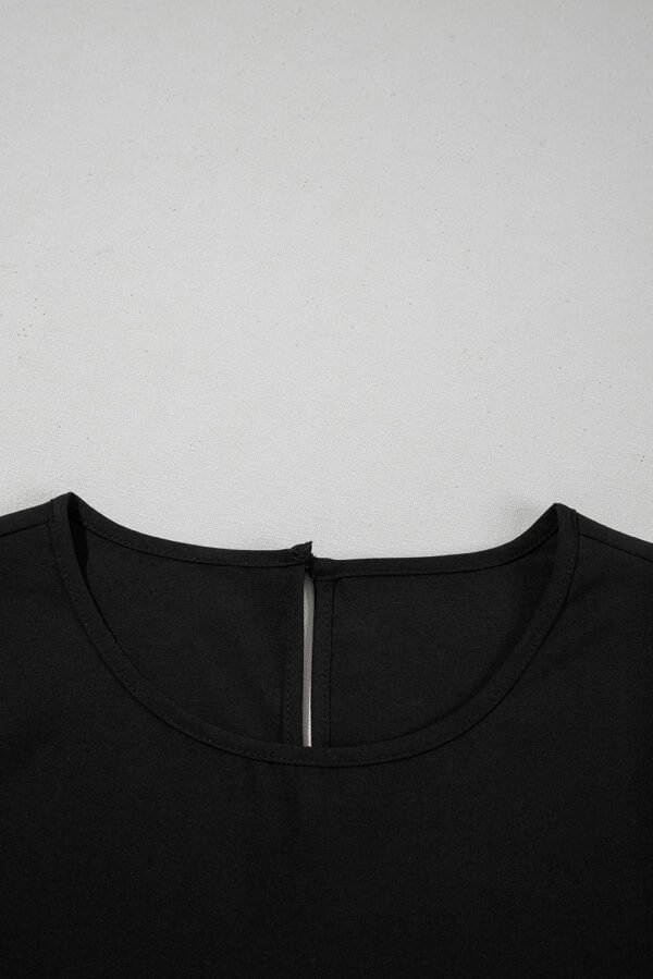 Black Ruffle Trimmed 3/4 Sleeve Round Neck Blouse - Image 4