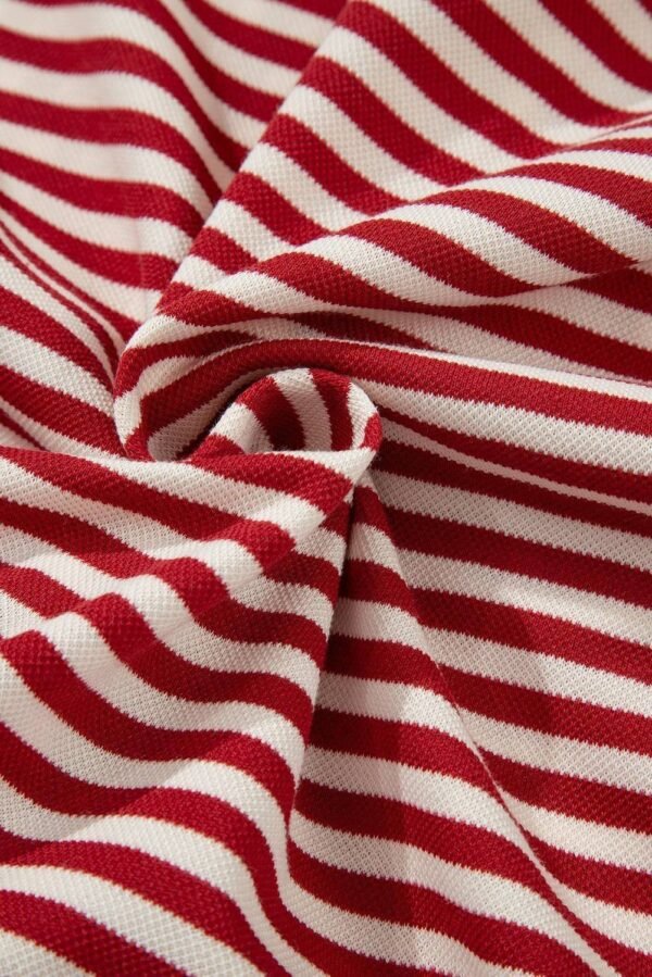 Red Stripe Bowknot Cutout Back Drop Shoulder Wide Bracelet Sleeve Loose Tee - Image 6