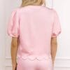 Light Pink Puff Sleeve Pearl Embellished Scallop Trim Top 2 Piece Skort Set