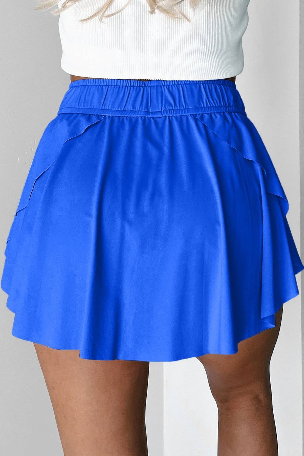 Beige Drawstring High Waist Lined Tennis Skorts - Image 8