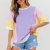 White Color Block Patchwork Half Sleeve Oversized T Shirt