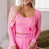 Bonbon Delicate Texture Cropped Cami Shorts and Cardigan 3pcs Lounge Set