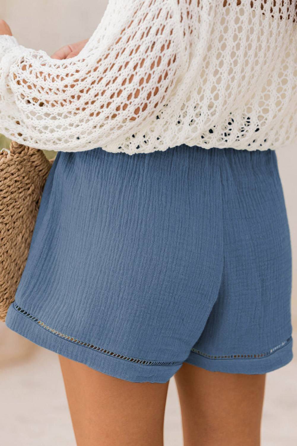 Sail Blue Cotton Gauze Paperbag Shorts - Image 2