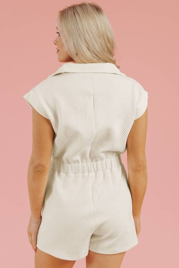 Jet Stream Textured Zipped Front V Neck Collared Casual Romper - Image 2