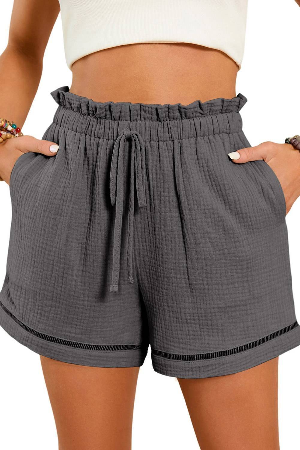 Sail Blue Cotton Gauze Paperbag Shorts - Image 7