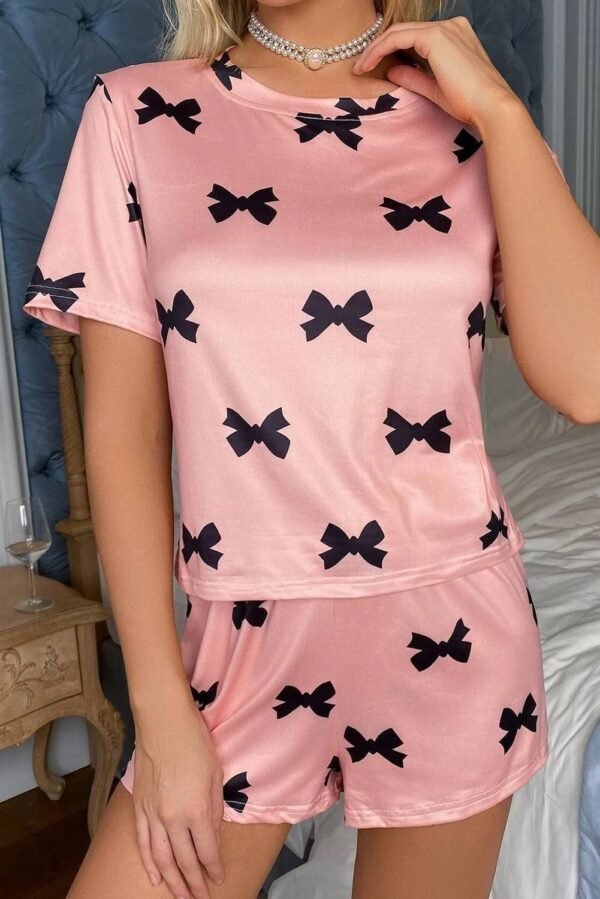 Pink Bow Printed Short 2pcs Lounge Set - Image 4