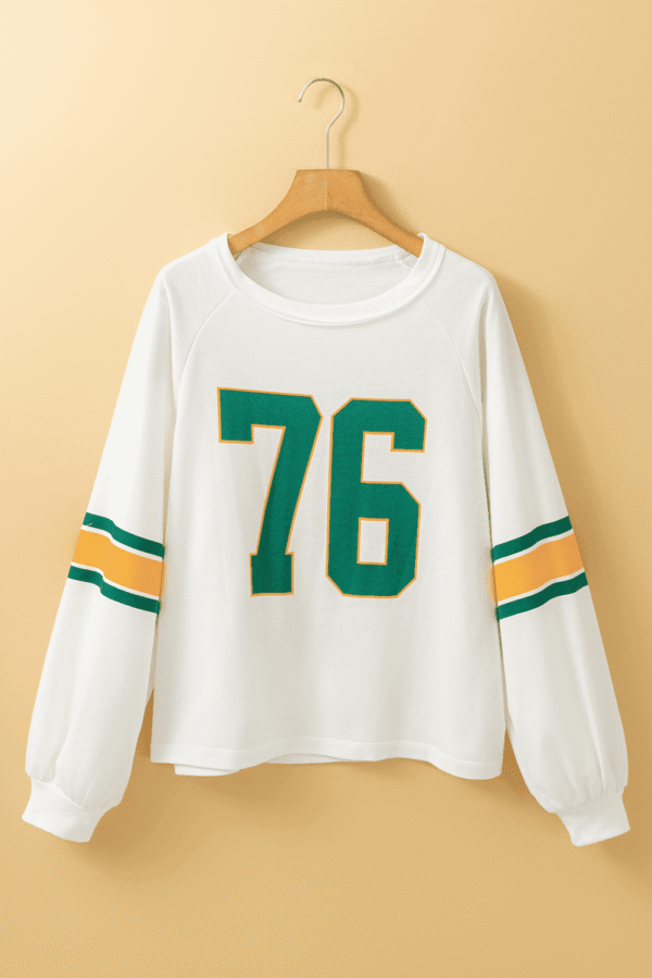 White Number 76 Printed Retro Sporty Long Sleeve Top - Image 8