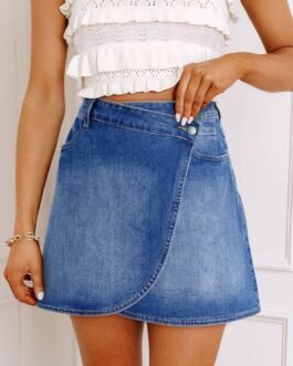 Ashleigh Blue Wrapped Crossed Waist Denim Mini Skirt