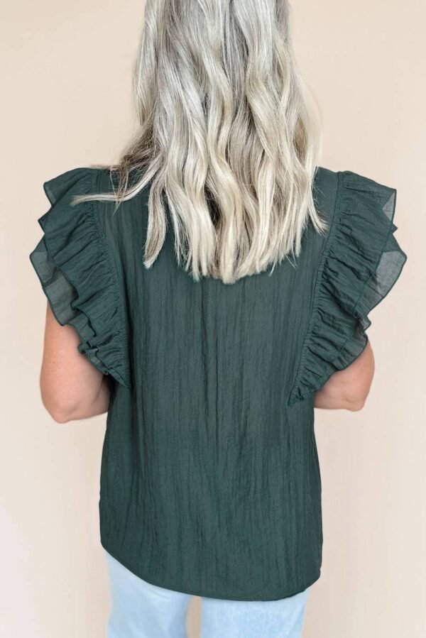 Skobeloff Frilled V Neck Ruffled Cap Sleeve Blouse - Image 3