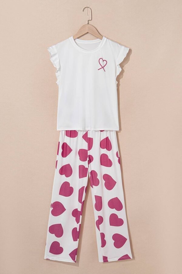 Pink Ruffled Tank Top And Heart Print Pants Lounge Set - Image 3