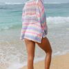 Carrot Multi Stripe Open Knit Sweater Beach Cover Up