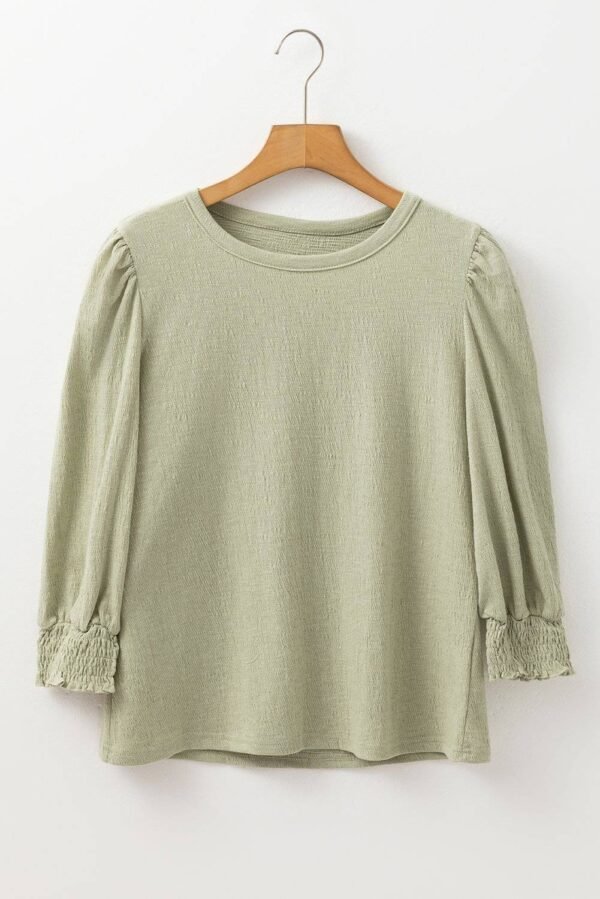 Laurel Green Textured Round Neck Half Sleeve Blouse - Image 3
