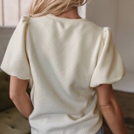Oatmeal Textured Puff Sleeve T-shirt