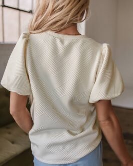 Oatmeal Textured Puff Sleeve T-shirt