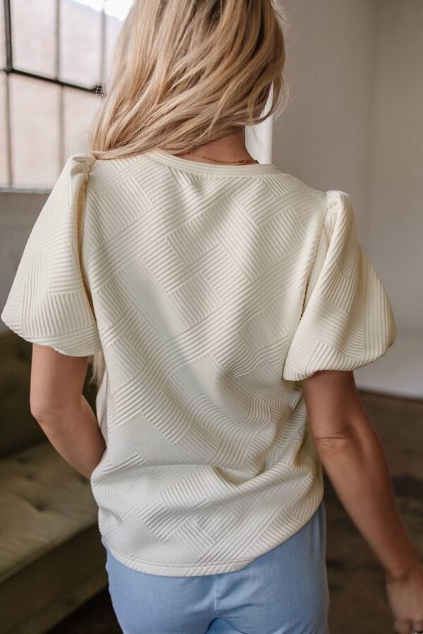 Oatmeal Textured Puff Sleeve T-shirt - Image 2