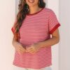 Pink Stripe Knitted Round Neck T Shirt
