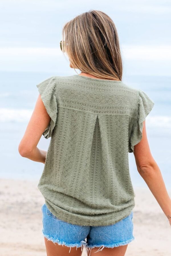 Laurel Green Flutter Sleeve Lace V Neck Shirt - Image 2