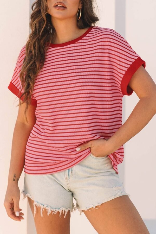 Pink Stripe Knitted Round Neck T Shirt - Image 6