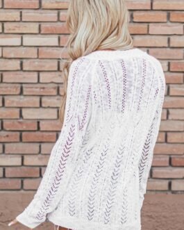 White Solid Open Knit Cardigan