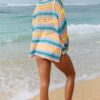 Carrot Multi Stripe Open Knit Sweater Beach Cover Up