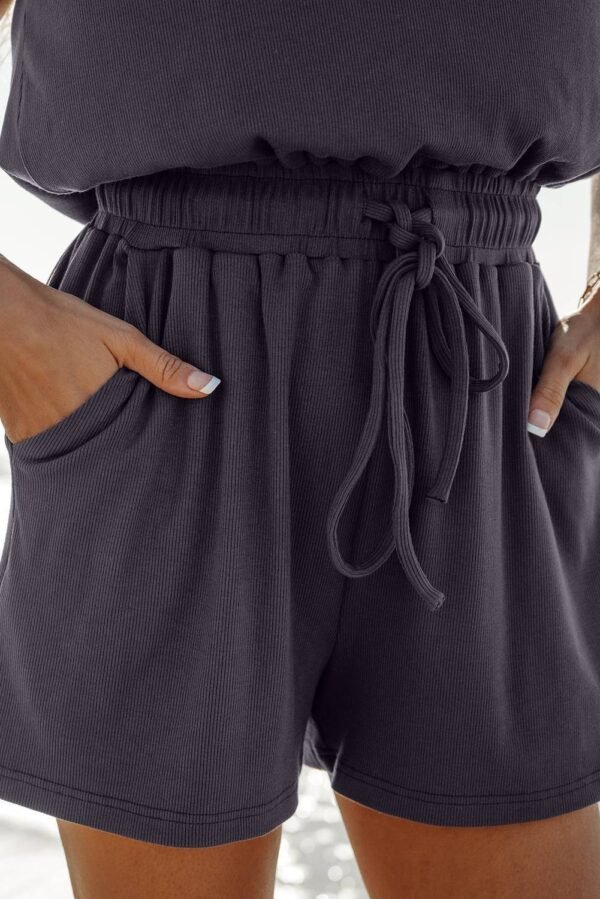 Bristol Black Knit Open Back Cap Sleeve Drawstring Romper - Image 7