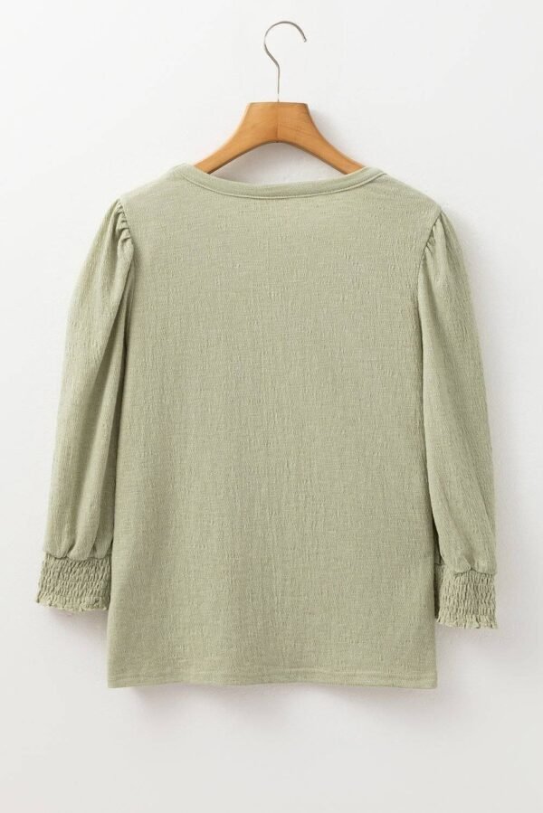 Laurel Green Textured Round Neck Half Sleeve Blouse - Image 4