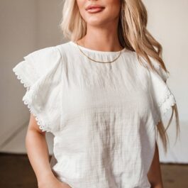 White Crinkled Layered Ruffled Flutter Sleeve Blouse