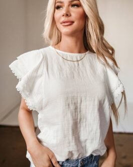White Crinkled Layered Ruffled Flutter Sleeve Blouse