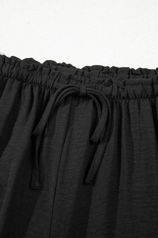 Black Drawstring Frilled Waist Wide Leg Utility Trousers - Image 12