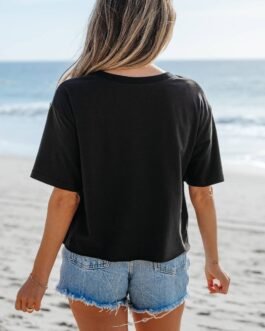 Black Checkerboard Peace Sign Printed Round Neck T Shirt