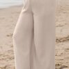 Beige Smocked High Waist Wide Leg Plus Size Pants