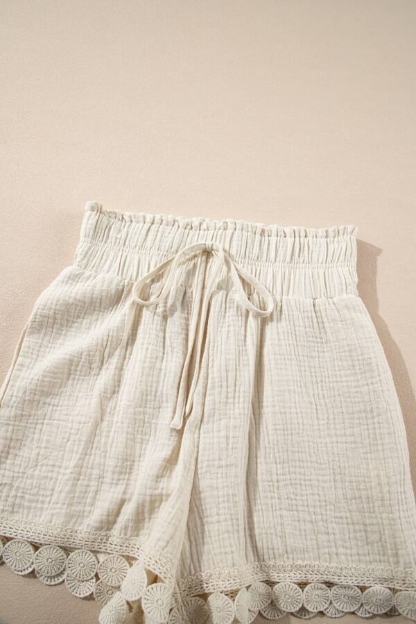 Apricot Textured Frilled Knotted High Waist Lace Hem Shorts - Image 7