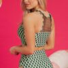 Green Dotted Mesh Plaid Patchwork High Waisted Bikini