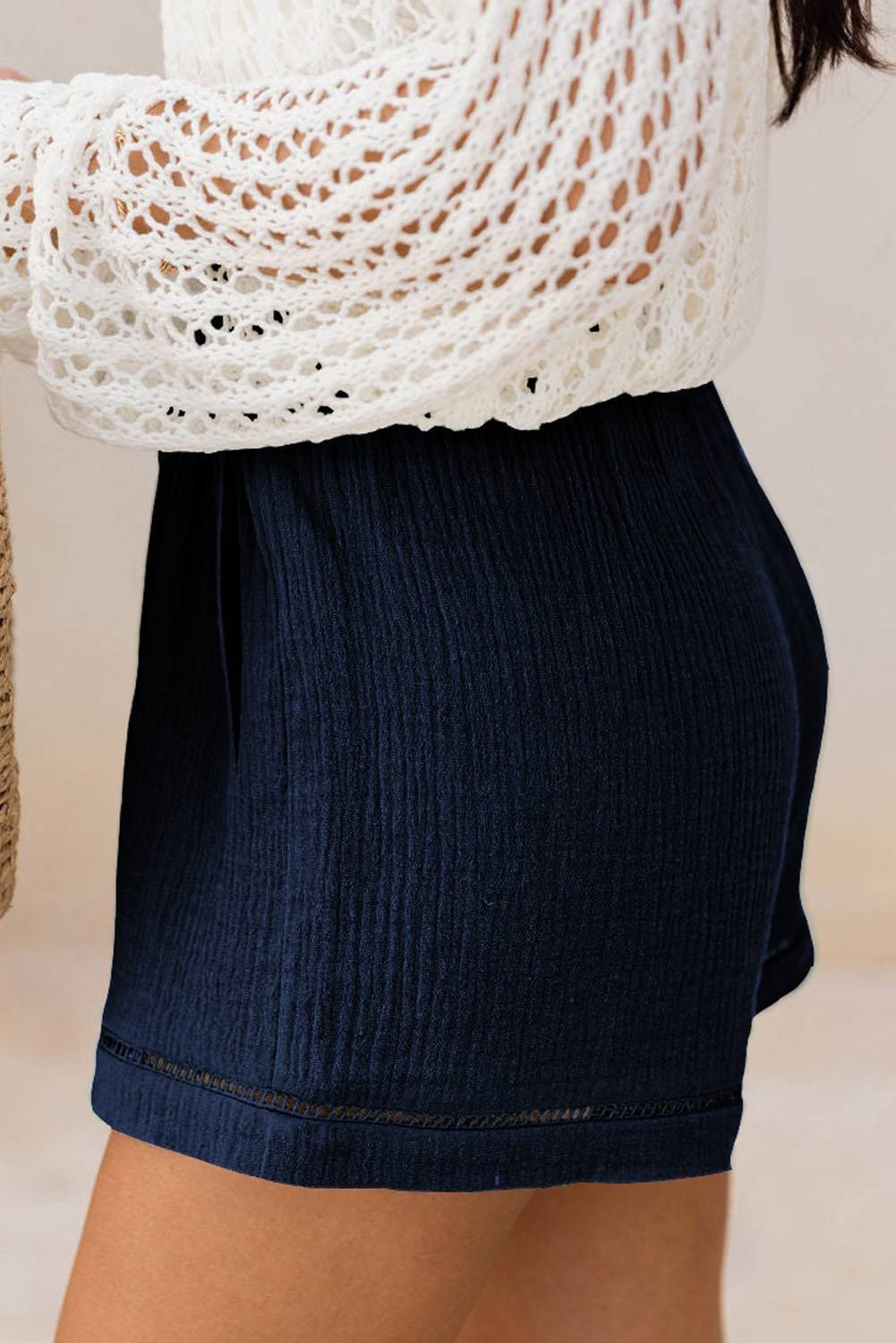 Sail Blue Cotton Gauze Paperbag Shorts - Image 6