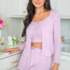 Orchid Petal Delicate Texture Cropped Cami Shorts and Cardigan 3pcs Lounge Set