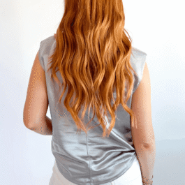 Silvery Metallic Luster Crew Neck Shift Tank Top