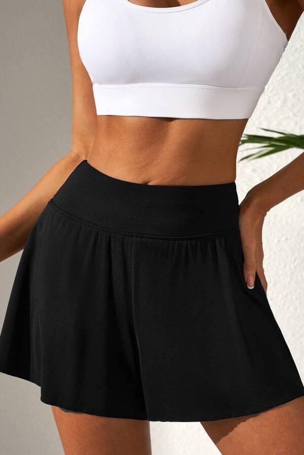 Black Solid Color High Waist Wide Leg Swim Bottom - Image 5