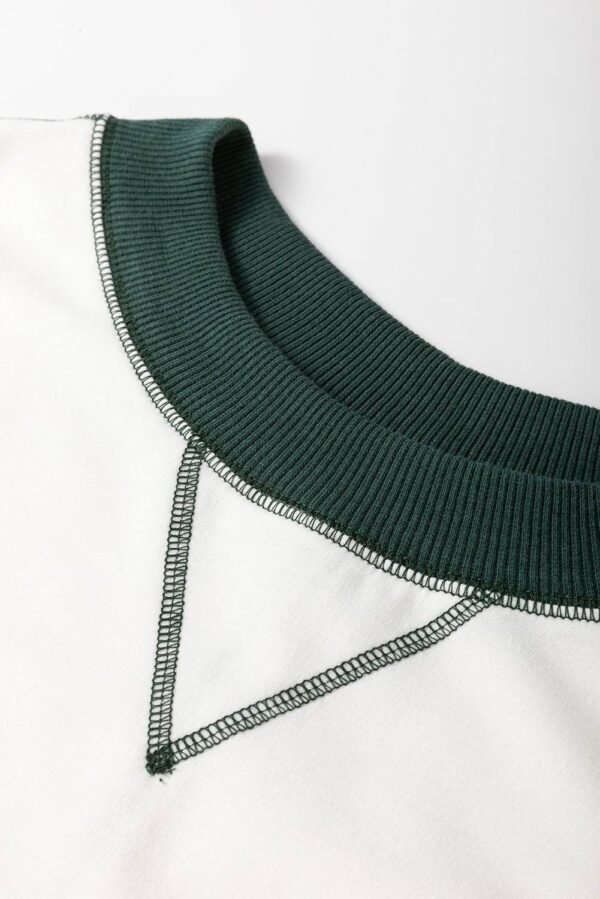 White Stripe Colorblock Sleeve Exposed Seam Fake-2-Piece Sweatshirt - Image 5