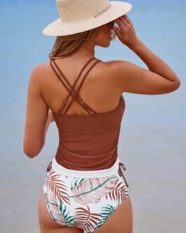 Mineral Red Drawstring Tummy Control Mix-and-match 2pcs Tankini Swimsuit